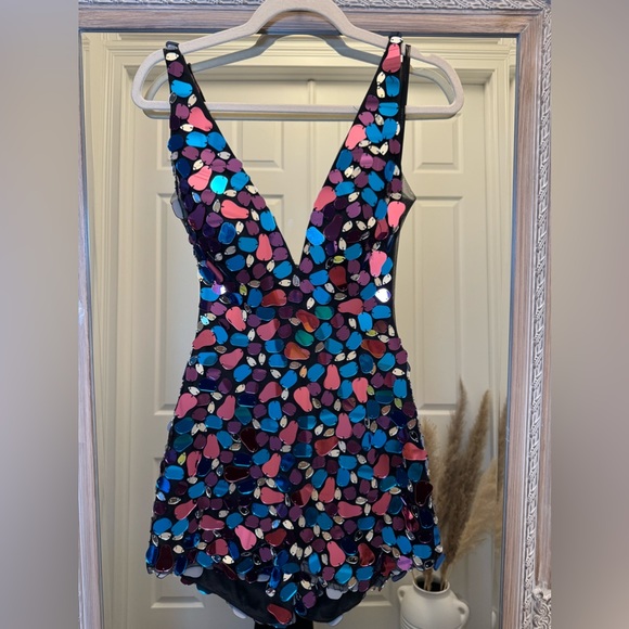 Jovani Jeweled Romper / Size 0 / Teal - Fucsia- Pink - Silver- Black - Picture 1 of 14